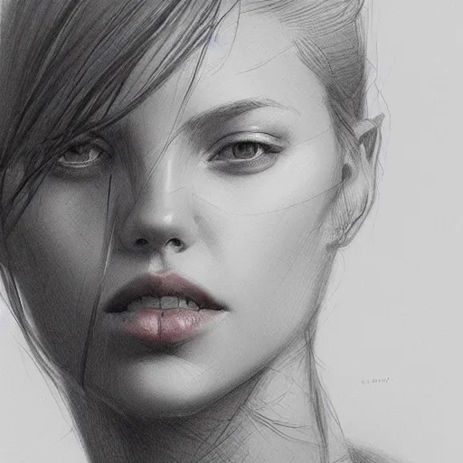 Image similar to face of a beautiful young woman, pencil art, ink and pencil, hyperrealistic, hyperdetailled, digital art, greg rutkowski, artstation, 8 k, beautiful drawing, paper texture