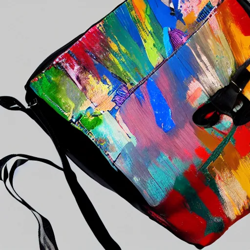 Prompt: bag in the shape of an artist's palette