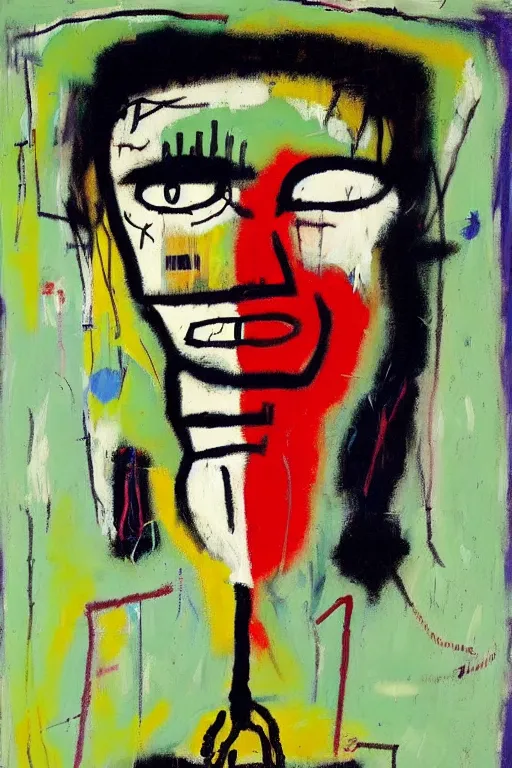 Image similar to a woman inside of an empty light bulb. the woman has wings. by basquiat