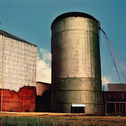 Prompt: corn factory, cinestill eastmancolor, liminal space