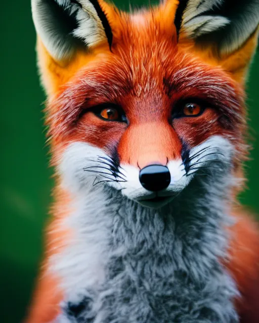 Image similar to portrait photo still of a fox fursuit, 8 k, 8 5 mm f 1. 8, fursuit