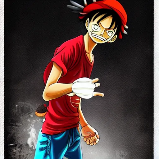 Image similar to Luffy wearing a beanie and joggers, stunning digital art