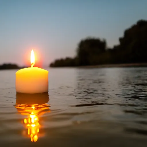 Image similar to Candle floating on the river at twilight