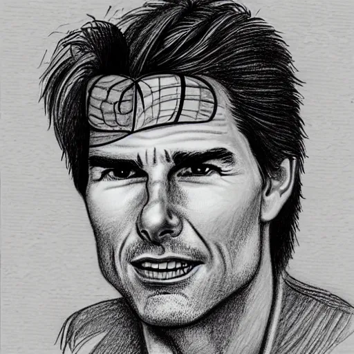 Image similar to a portrait drawing of Tom Cruise drawn by Robert Crumb