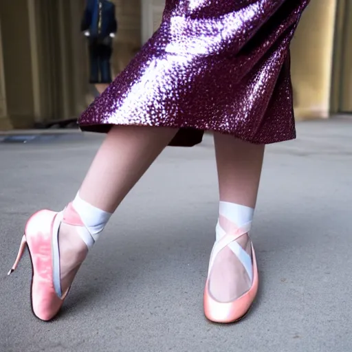 Image similar to louis vuitton prima ballerina, symmetrical face, toe shoes