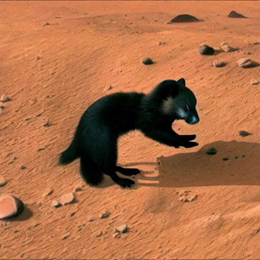 Prompt: a marten exploring the surface of mars