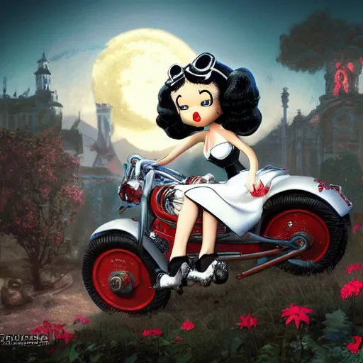Image similar to betty boop riding snoopy, intricate detail, royo, vallejo, frazetta, giger, whealan, hd, unreal engine,