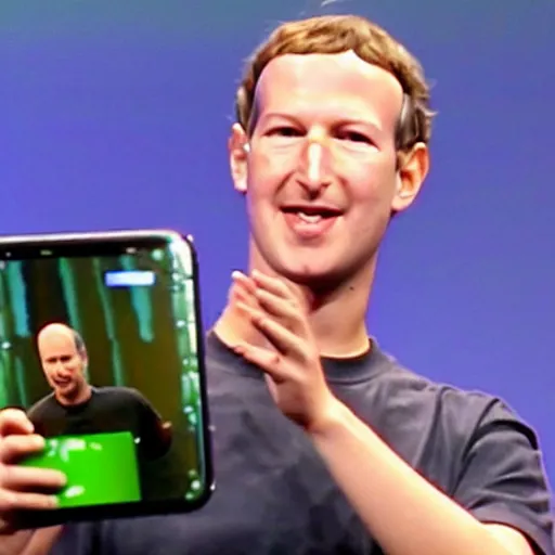 Image similar to steve jobs playing fortnite with mark zuckerberg