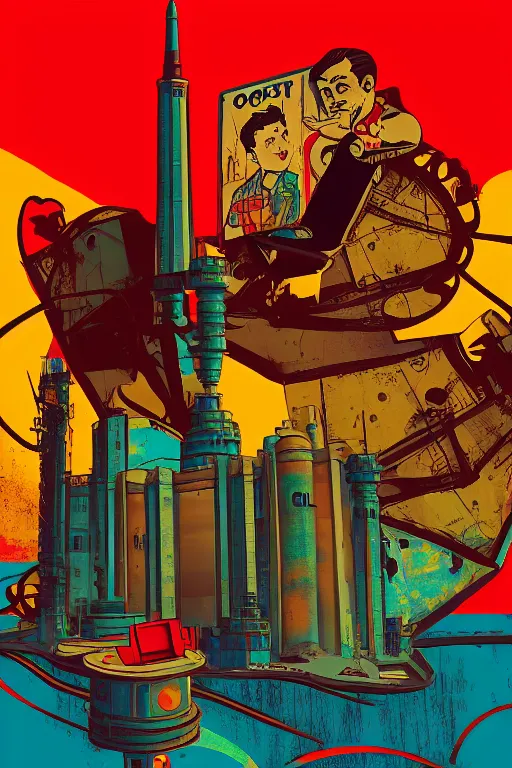 Prompt: oil in middle east - aesthetic, 4 k, acrylic paint style, pencil style, torn cosmo magazine style, pop art style, bioshock style, by mike swiderek, jorge lacera, ben lo, tyler west