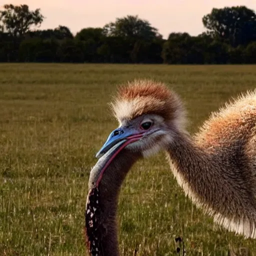 Image similar to Ostrich eating corn,photorealistic