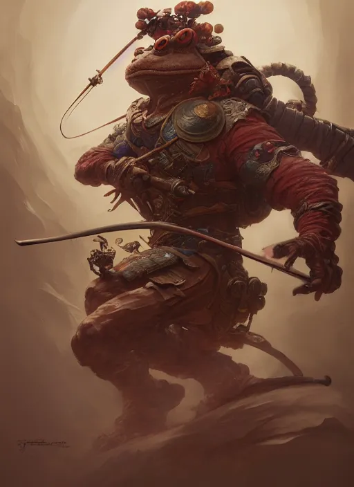 Prompt: toad samurai, subsurface scattering, by jesper ejsing, justin gerard, tomasz alen kopera, cgsociety and fenghua zhong, highly detailed, rim light, cinematic lighting, illustration, art, octane render, very coherent, cinematic, hyper realism, high detail, octane render, 8 k