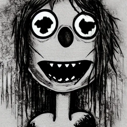 Prompt: grunge drawing of elmo by mrrevenge, corpse bride style, horror themed