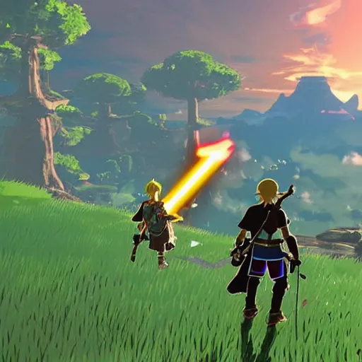 Prompt: a screencap of the legend of zelda breath of the wild, of one piece's darth vader in breath of the wild