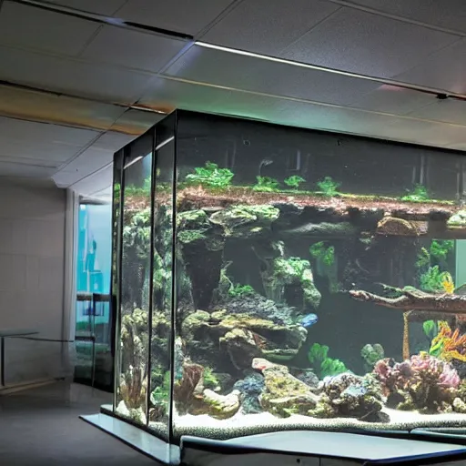 Image similar to aquarium, brutalism interior