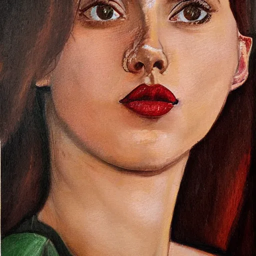 Image similar to a finished, detailed side view portrait painting of a very young italian woman resembling scarlett johansson and ana de armas, by sandro boticelli