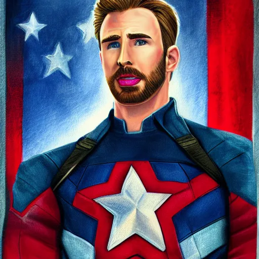 Image similar to portrait of chris evans from movie captain america, highly detailed, centered, solid color background, digital painting