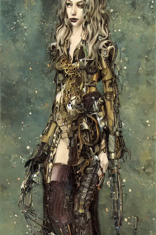 Prompt: portrait of beautiful young gothic maiden, cyberpunk, warhammer, highly detailed, artstation, illustration, art by gustav klimt