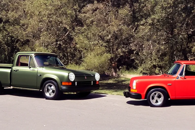 Prompt: 1975 pickup truck (((((((Porsche))))))) 959 movie still, speed, cinematic Eastman 5384 film