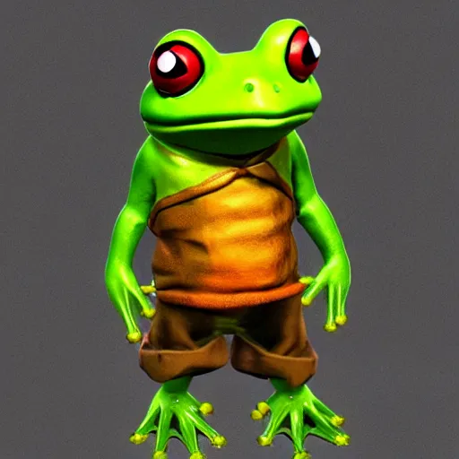 Prompt: character 3 d concept art page of a humanoid frog with a coat as an enemy in spyro the dragon video game concept art, spyro trilogy remaster concept art, playstation 1 era graphics, activision blizzard style, 4 k resolution concept art