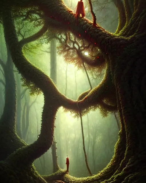 Prompt: a hyper - detailed 3 d render like an oil painting of a forest within a tree, surrealism!, surreal concept art, lifelike, photorealistic, digital painting, aesthetic, smooth, sharp focus, artstation hd, by greg rutkowski, bruce pennington, valentina remenar, rhads, asher duran,