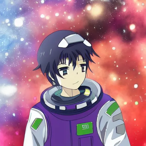 Image similar to an anime boy wearing a space suit