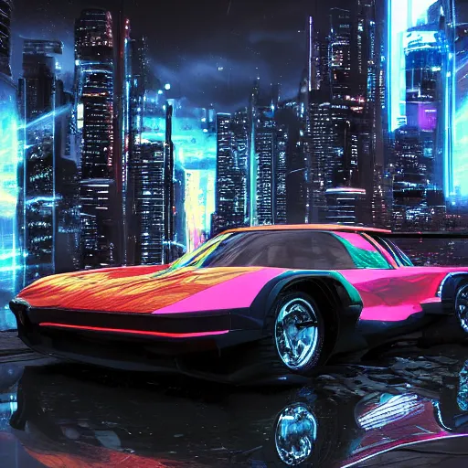 Image similar to cyberpunk car, photorealism, professional photography