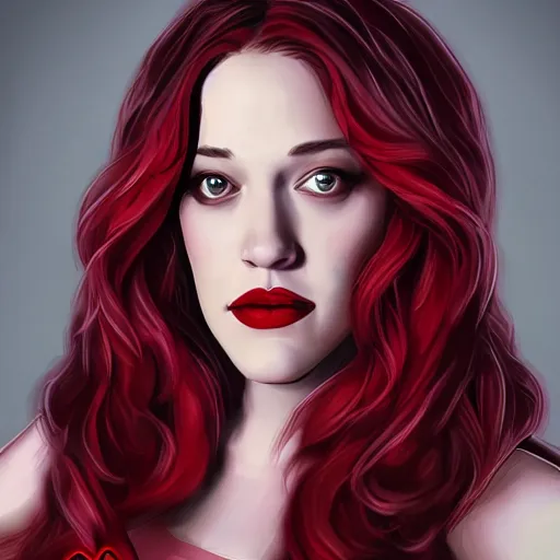 Image similar to Kat Dennings as Scarlet Witch, artist Kenny Tham