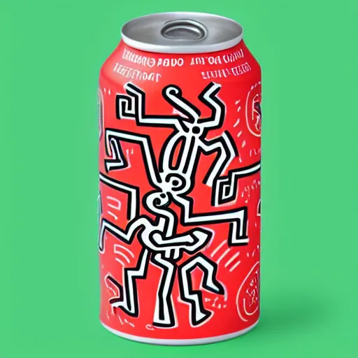 Prompt: keith haring soda can design