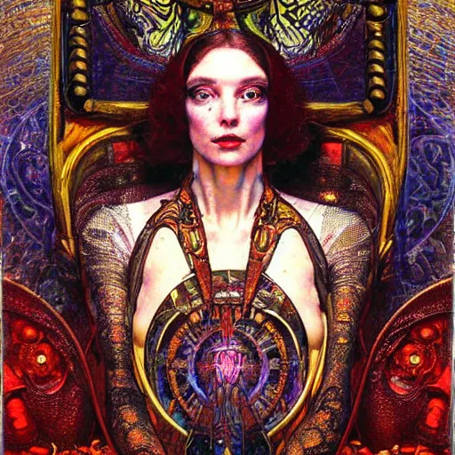 Image similar to baroque portrait of an art deco machine priestess, reflective detailed textures, highly detailed fantasy science fiction painting by annie swynnerton and jean delville and moebius, norman rockwell and william holman hunt. modern industrial shaman, rich colors, high contrast. artstation