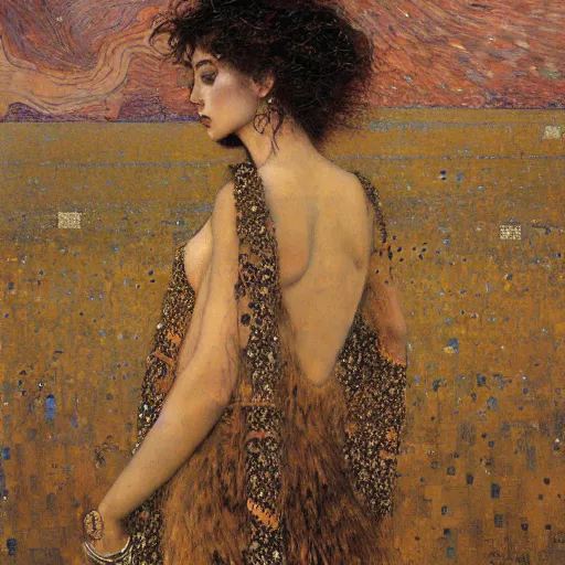 Prompt: goddess in desert, intricate detail, klimt, royo, whealan,