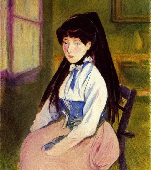 Image similar to harriet backer painting of an anime woman