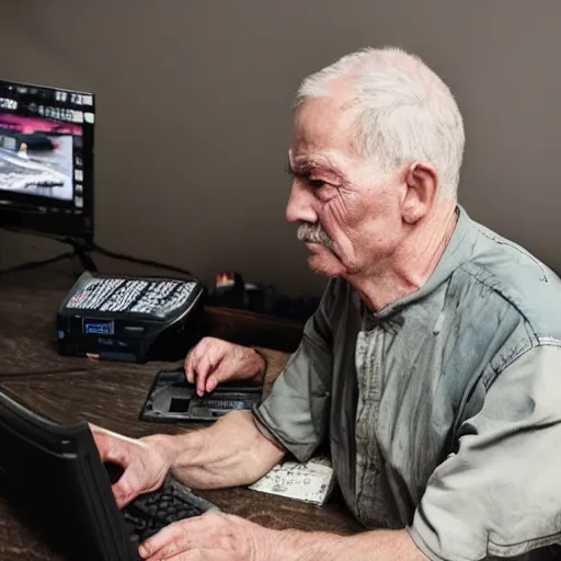 Image similar to old man playing csgo