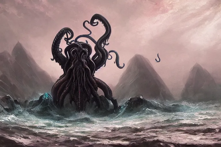 Prompt: cthulhu rising from the sea, digital art, magic the gathering, mtg, by greg rutkowski, trending on artstation