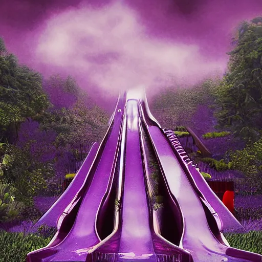 Image similar to a bloody water slide in the nigth, purple, moody, dark, artistic, digital art, blue and purple, epic