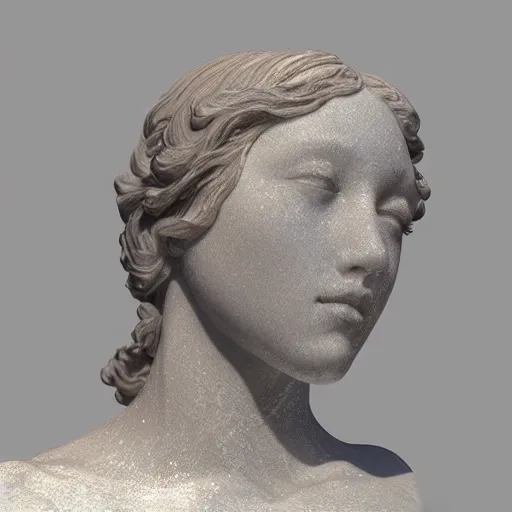 Prompt: “a delicate renaissance marble sculpture covered with water veil highly glitched, highly detailed transparent marble cloth, gi, global illumination, physically based rendering, photorealistic, top light, dark background ”