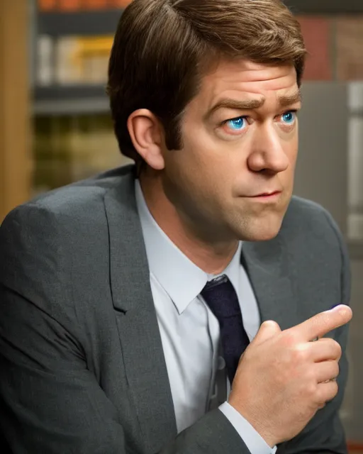 Prompt: jim halpert as a muppet. highly detailed felt. hyper real photo. 4 k.