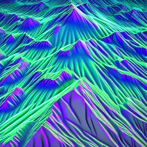 Image similar to abstract computer generated image of a mountain range from a birds eye view perspective, a low poly render by Gabriel Dawe, surrealism, trending on polycount, generative art, low poly, rendered in cinema4d, terragen