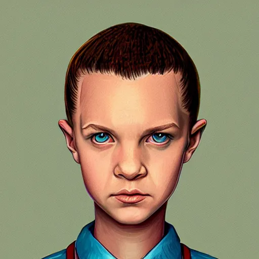 Image similar to a portrait of Eleven from Stranger things by Bowater Charlie , fantasy , digital, character,