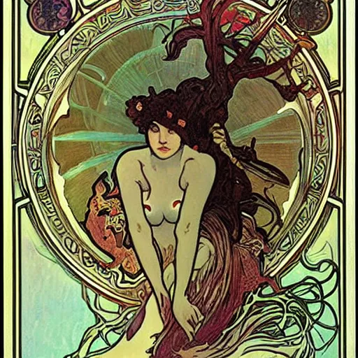 Image similar to nightmare Monsters by Alphonse Mucha