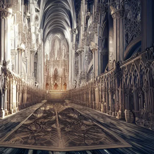 Prompt: a hyperrealistic 3 d render of a delicate ivory sculpture of an ornate detailed cathedral populated by mandelbrot fractals, micro detail, unreal engine, backlit lighting, octane renderer, catholicpunk, glowing, photorealistic, physically based rendering, angelic, carved soap, trending on cgsociety