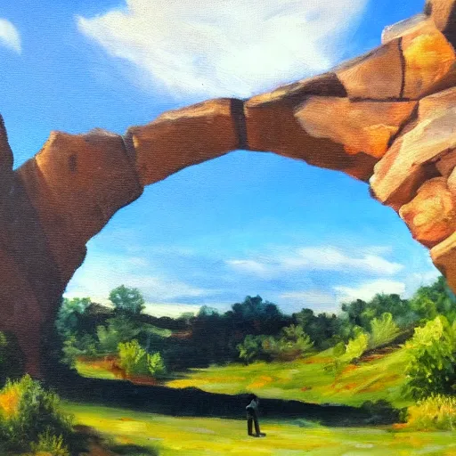 Prompt: oil painting of a big stone arch, epic scale