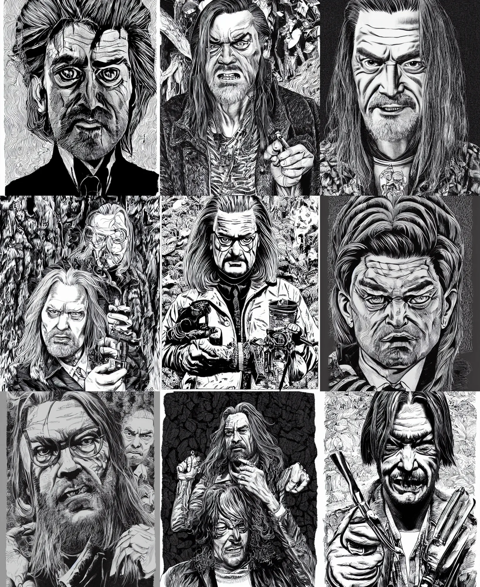Prompt: highly detailed ink illustration of killer bob in twin peaks, b & w clean shaped illustration by kim jung gi, ric estrada, ron english and eiichiro oda