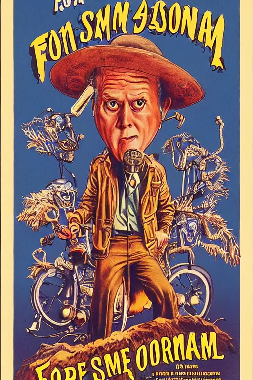 Image similar to poster for the 1 9 8 8 movie'formosan snake oil ', directed by jim jarmusch, starring john lithgow and uncle aloysius, poster by ed roth and basil wolverton ), crisp