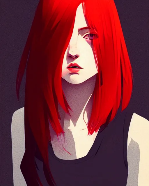 Prompt: a detailed portrait of an attractive!!!! woman with red hair and freckles by ilya kuvshinov, digital art, dramatic lighting, dramatic angle