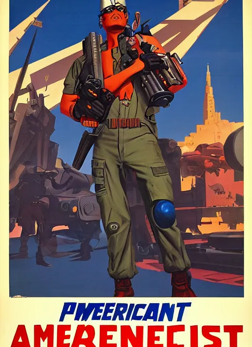 Prompt: american propaganda poster. cyberpunk mercenary. portrait by jean giraud and anton otto fischer and john philip falter and will eisner and gil elvgren. realistic proportions. tf 2, overwatch.