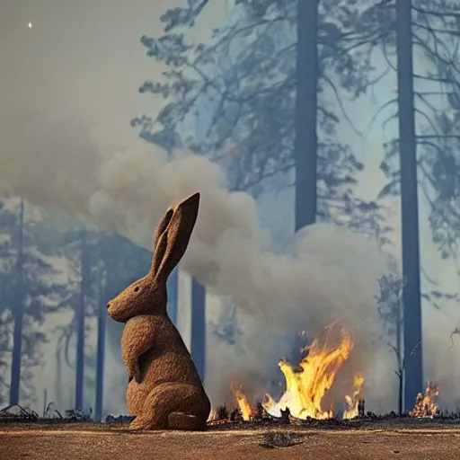 Prompt: Wildfire killing gigantic bunnies