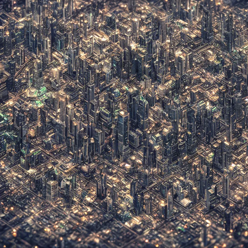 Image similar to tilt - shift photography of a huge sprawling futuristic city on venus