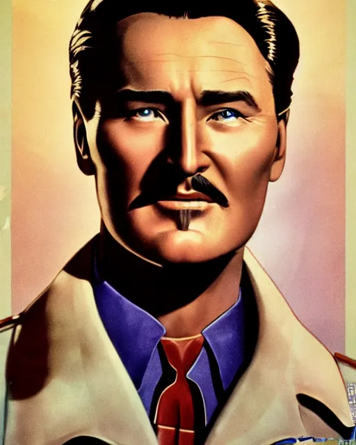 Prompt: Errol Flynn as a scientist. 1980s dystopian Soviet Russia, propaganda screens. Unreal engine, fantasy art by Betty Jiang. Faithfully depicted facial expression, perfect anatomy global illumination, radiant light, detailed and intricate environment