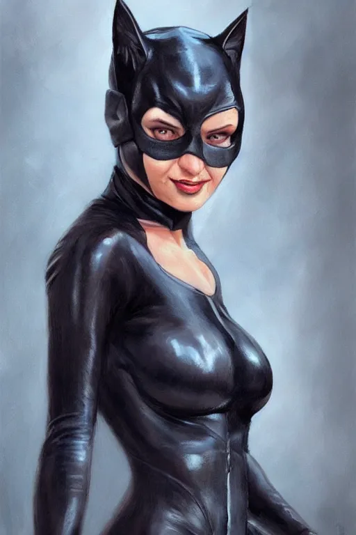 Prompt: portrait of Catwoman by Mandy Jurgens, trending on artstation