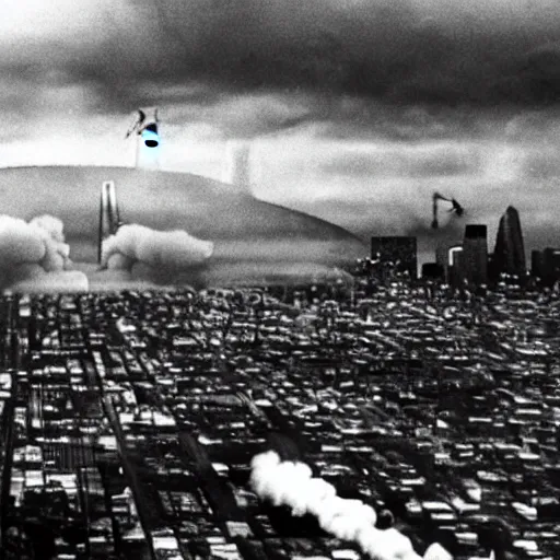 Image similar to nuclear bomb destroying san francisco, movie still, moody